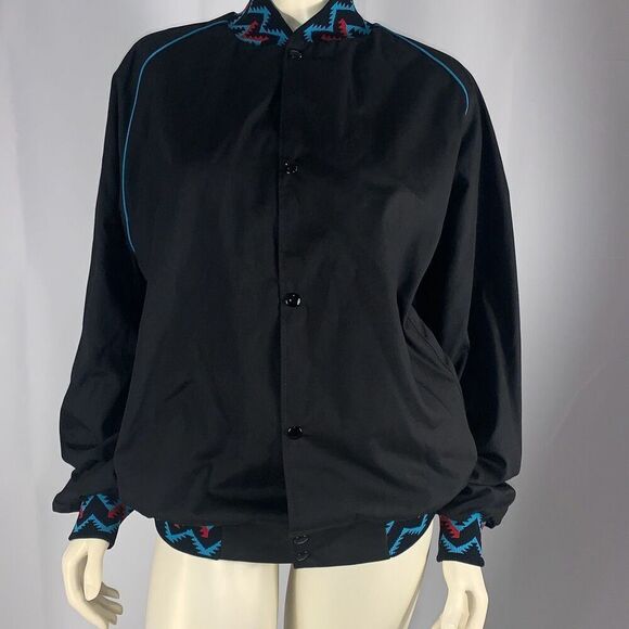 Vintage Black Aztec Snap Down Bomber Jacket Size Large - Picture 1 of 13